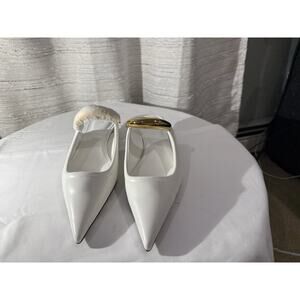 White With Gold Accent Pointy Toe Mules Women Size 8.5